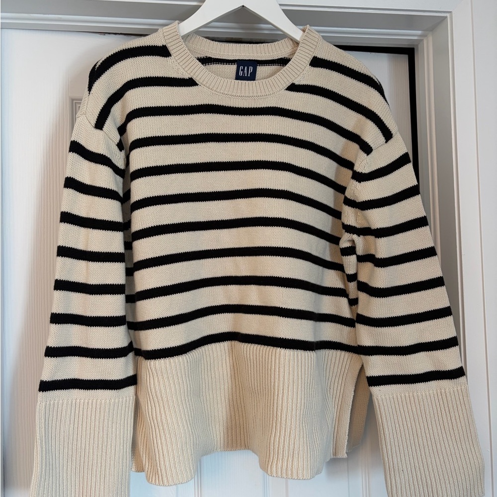 GAP Striped Crewneck Sweater - Black and Cream